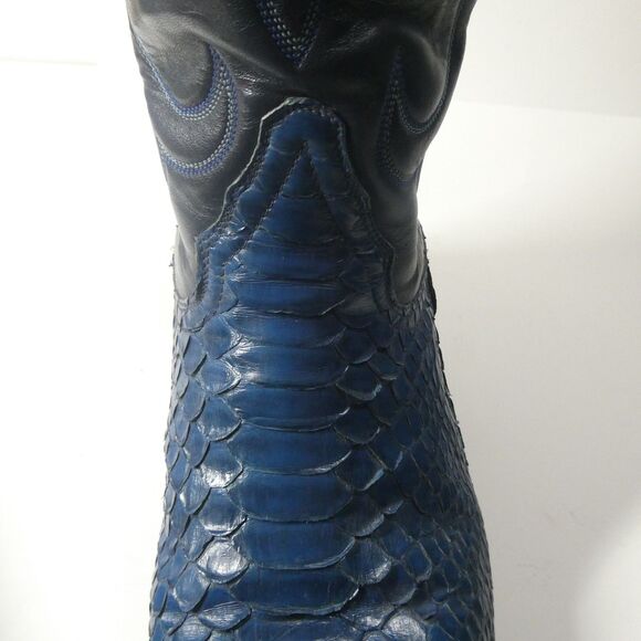 Tony Lama Boots Blue Python Snake Cowboy Western Mens 11 D Snakeskin Embroidered - Picture 15 of 16